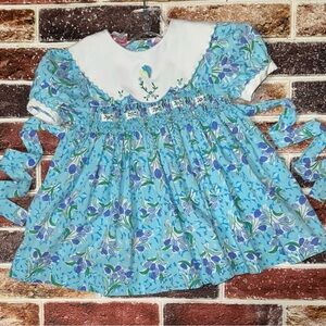 Vintage Allison Ann smocked blue tulips dress 3t 19” sth girls boutique